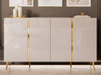 Viertürige Kommode 158 cm Glamour-Stil auf goldfarbenen Metallbeinen Lunelie Kaschmirglanz