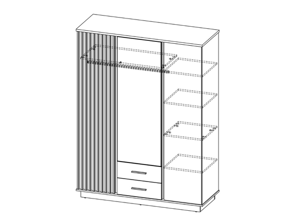 Spiegelschrank 150 cm mit Lamellen und Schubladen für das Schlafzimmer Lavore Wotan Eiche, Schwarz matt