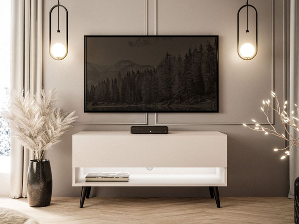 TV-Schrank 90 cm mit LED-Beleuchtung und schwarzen Beinen Aurelie Kaschmir matt