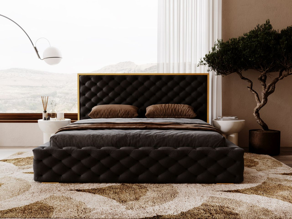 Polsterbett mit Bettkasten und Lattenrost 200x200 Wave Schwarz