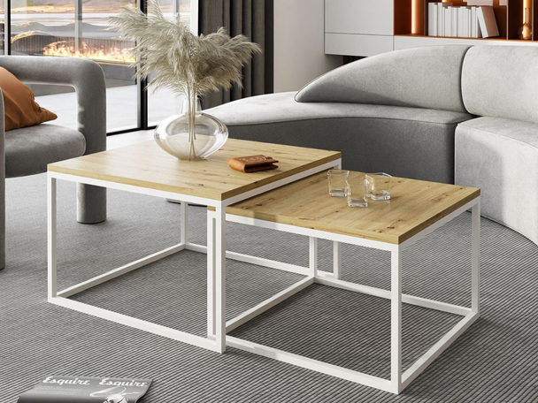 Couchtisch auf weißem Gestell Asumi Eiche Artisan 40x46