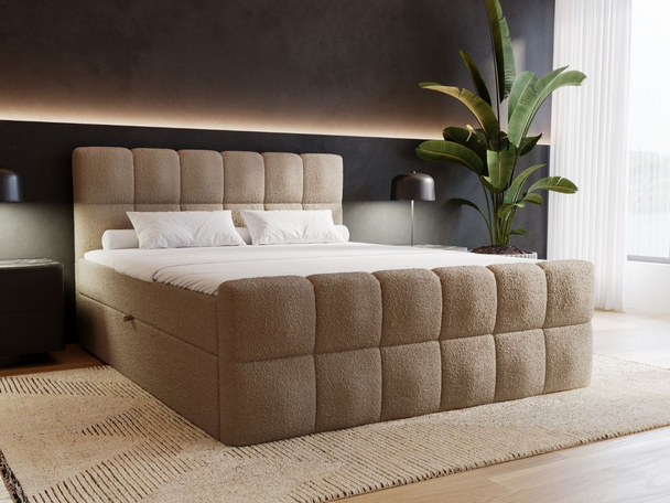 Boxspringbett mit Bettkasten 180x200 Bouclé-Stoff Alicante Braun