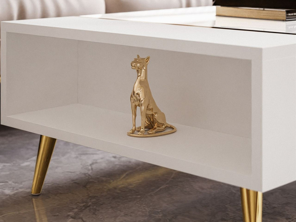 Couchtisch auf goldenen Beinen im Glamour-Stil Lunelie Weiß Hochglanz