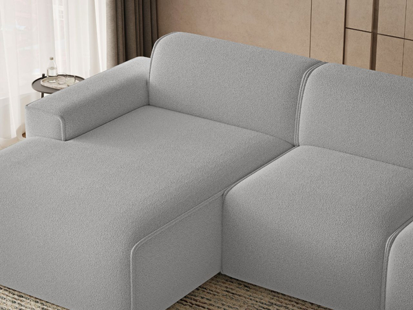 Ecksofa L-Form Links Lavia Bouclé-Stoff Grau
