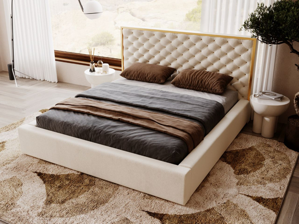 Polsterbett mit Bettkasten und Lattenrost 160x200 Bonito Beige