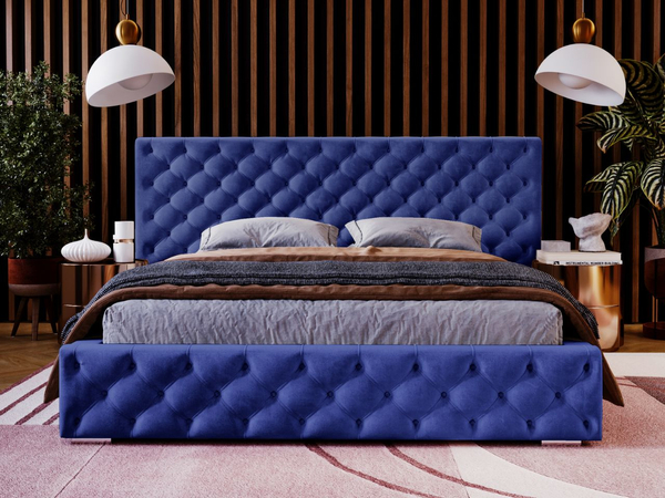 Polsterbett mit Bettkasten und Lattenrost 140x200 Madera Blau