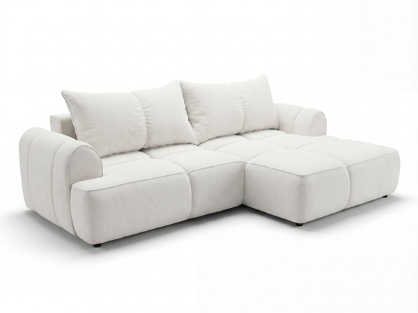 Ecksofa L-Form Rechts mit Schlaffunktion und Bettkasten Bonno Creme