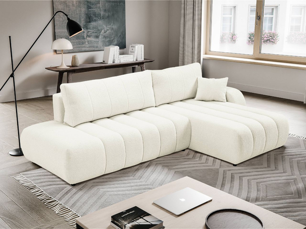 Ecksofa mit Schlaffunktion und Bettkasten Rechts Adoro Creme
