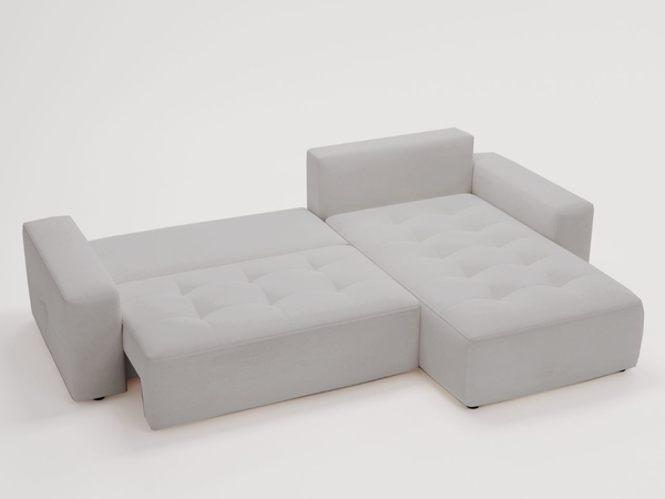 Ecksofa L-Form Rechts mit Schlaffunktion und Bettkasten Portland Hellgrau