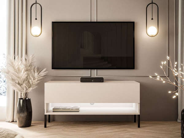 TV-Schrank 90 cm mit LED-Beleuchtung und schwarzen Metallbeinen Aurelie Kaschmir matt
