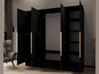 Kleiderschrank mit Spiegel 200 cm Lucca Schwarz mit goldenen Griffen