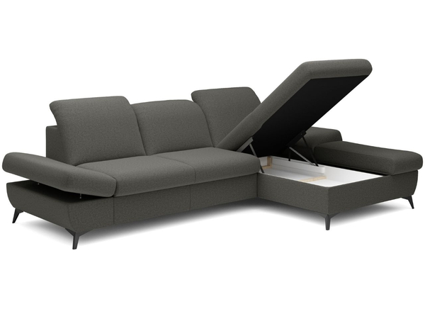 Ecksofa L-Form Rechts mit Schlaffunktion und Bettkasten Hannover Dunkelgrau