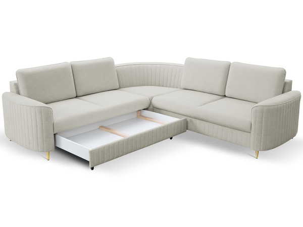 Ecksofa L-Form Rechts mit Schlaffunktion und Bettkasten Limon Hellgrau