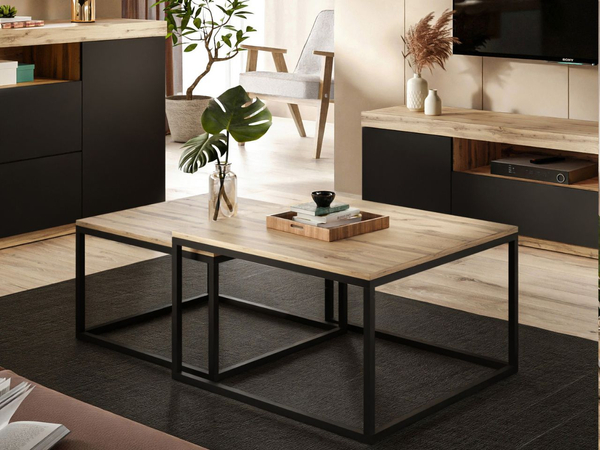 Wohnzimmer-Set im Loft-Stil Asumi Weiß und Eiche Wotan