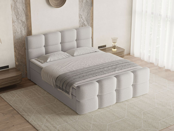Boxspringbett mit Bettkasten 140x200 Rivon Hellgrau