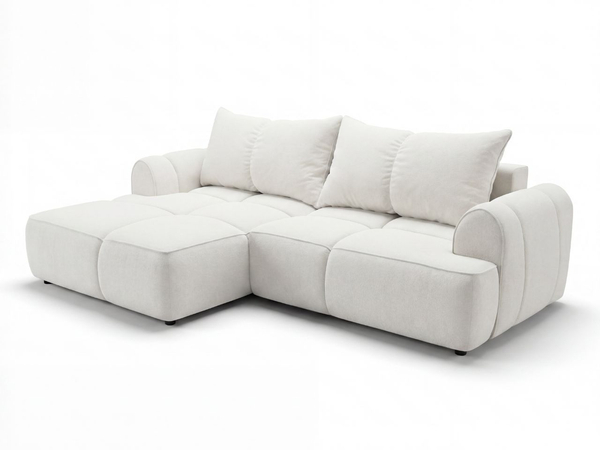 Ecksofa L-Form Links mit Schlaffunktion und Bettkasten Bonno Creme