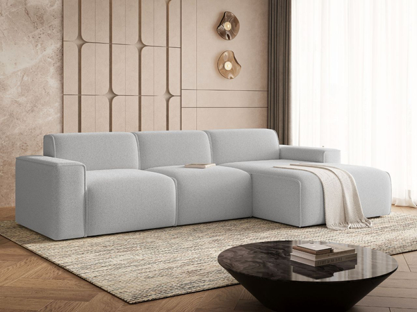 Ecksofa L-Form Rechts Lavia Bouclé-Stoff Grau