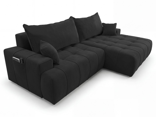 Ecksofa L-Form mit Schlaffunktion und Bettkasten Tulio Rechts Schwarz
