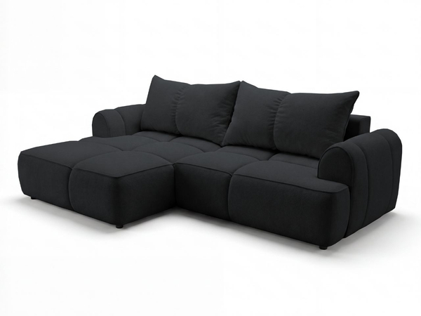 Ecksofa L-Form Links mit Schlaffunktion und Bettkasten Bonno Schwarz