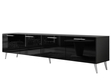 TV-Lowboard mit Türen und LED-Beleuchtung auf Silbernen Metallbeinen 200 cm Noaé Schwarz Hochglanz