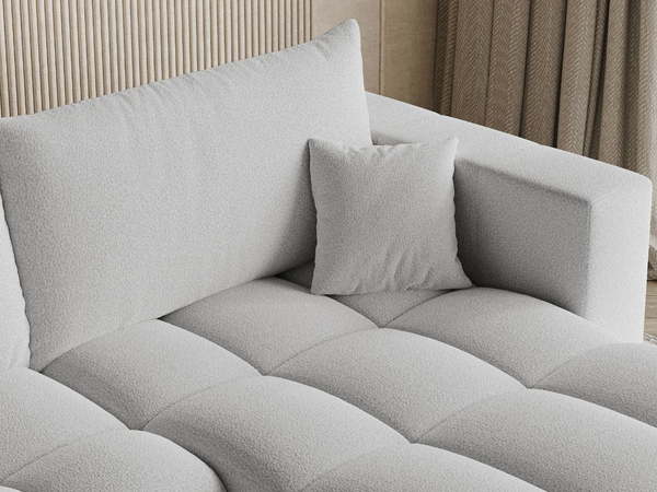 Ecksofa L-Form mit Schlaffunktion und Bettkasten Neva Bouclé-Stoff Grau