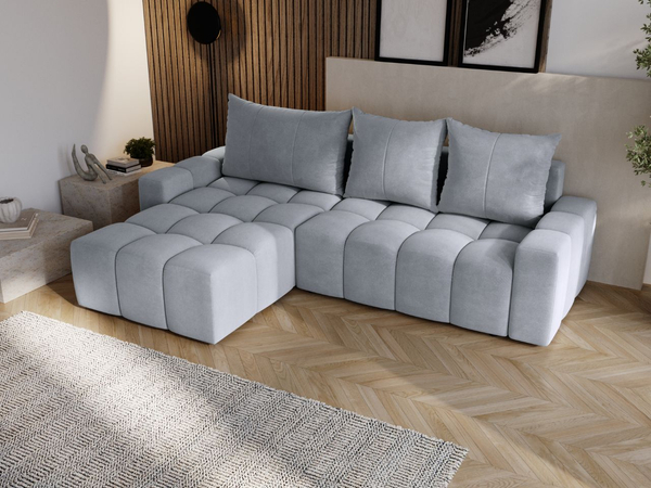 Ecksofa L-Form mit Schlaffunktion und Bettkasten Bresso Hellgrau