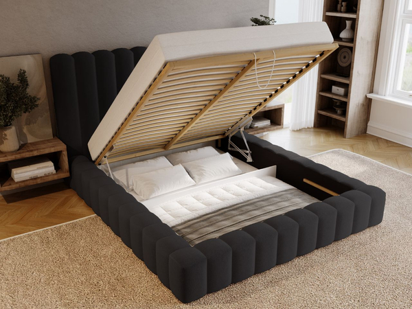 Polsterbett mit Bettkasten und Lattenrost 140x200 Rotto Schwarz
