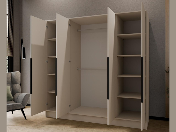 Kleiderschrank mit Spiegel 200 cm Lucca Kaschmir mit schwarzen Griffen