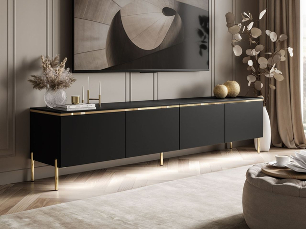 TV-Lowboard im Glamour-Stil mit LED-Beleuchtung Celle, schwarz matt