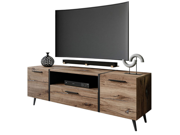 TV-Lowboard im Loft-Stil, zweitürig mit Schublade Lunelie Flagstaff-Eiche