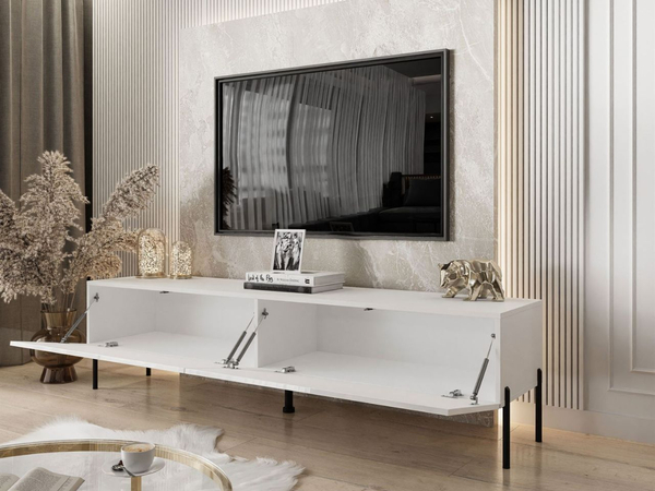 TV-Lowboard mit Türen auf Schwarzen Metallbeinen 175 cm Sorelle Weiß Hochglanz
