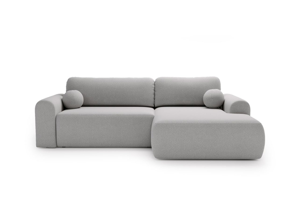 Ecksofa L-Form mit Schlaffunktion und Bettkasten Savana Rechts Bouclé-Stoff Grau