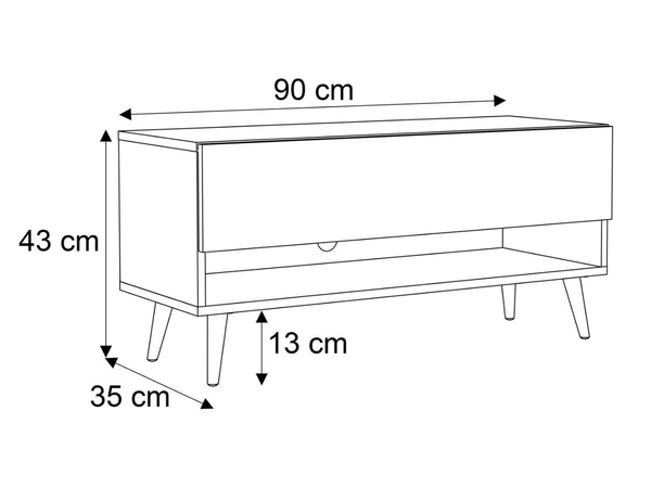 TV-Schrank 90 cm mit LED-Beleuchtung und schwarzen Beinen Aurelie Artisan Eiche