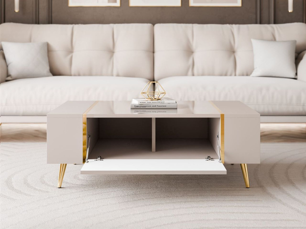 Couchtisch auf goldenen Beinen im Glamour-Stil Lunelie Kaschmir Hochglanz