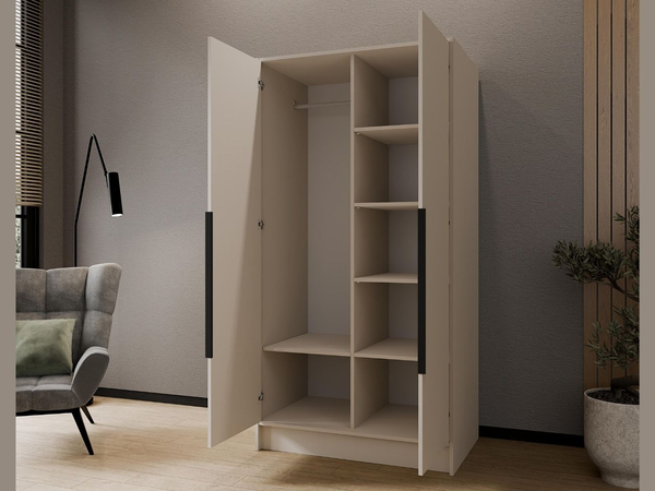 Kleiderschrank mit Spiegel 100 cm Lucca Kaschmir mit schwarzen Griffen