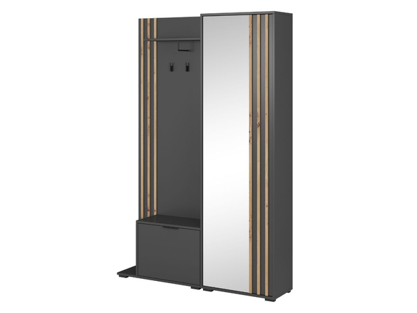 Garderobe mit Spiegel und Kleiderhaken Macron Graphit Artisan Eiche