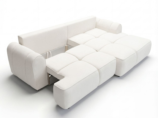 Ecksofa L-Form Rechts mit Schlaffunktion und Bettkasten Bonno Creme