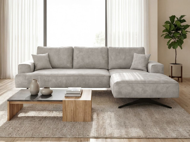 Ecksofa L-Form auf Metallbeinen Leto Rechts Grau