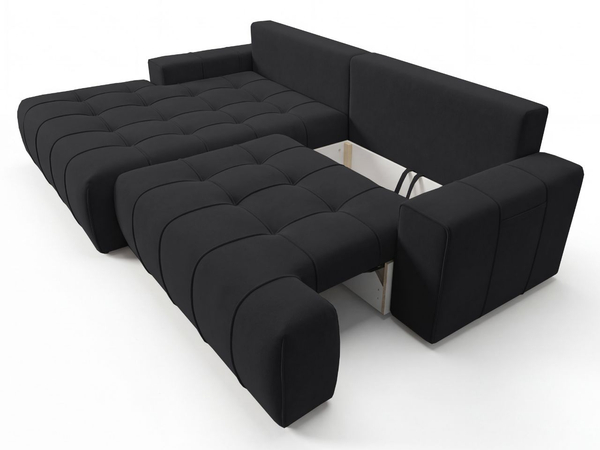 Ecksofa L-Form mit Schlaffunktion und Bettkasten Tulio Links Schwarz