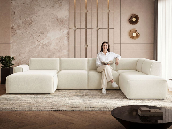 Wohnlandschaft Rechts Belluno Bouclé-Stoff Hellbeige