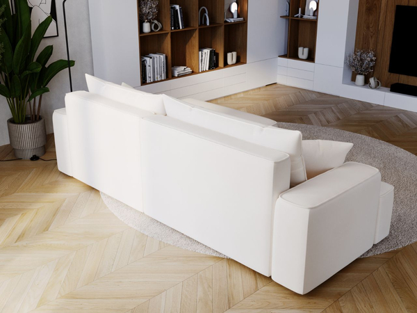 Ecksofa L-Form Rechts mit Schlaffunktion und Bettkasten California Creme