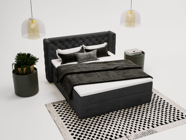 Boxspringbett mit Bettkasten 180x200 Lion Schwarz