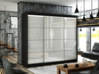 Schiebetürenschrank mit Sprossen 250 cm mit LED-Beleuchtung Ponti Schwarz, Weiß