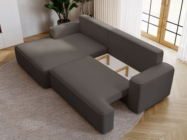 Ecksofa L-Form Links mit Schlaffunktion und Bettkasten California Dunkelgrau