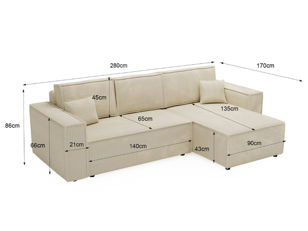 Ecksofa L-Form mit Schlaffunktion und Bettkasten Prato XL Braun