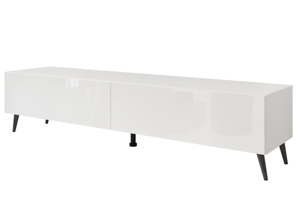 TV-Lowboard mit Türen auf Schwarzen Metallbeinen 175 cm mit LED-Beleuchtung Sorelle Weiß Hochglanz