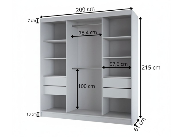 Schiebetürenschrank mit Spiegel 200 cm Vello Weiß