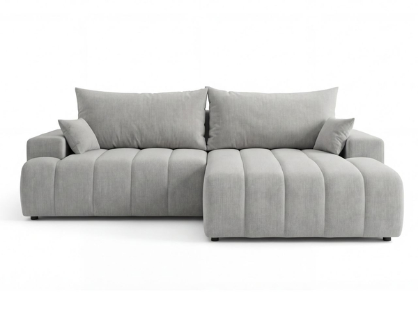 Ecksofa L-Form Rechts mit Schlaffunktion und Bettkasten Caleo Hellgrau