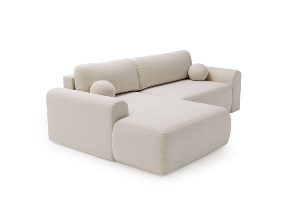 Ecksofa L-Form mit Schlaffunktion und Bettkasten Savana Links Bouclé-Stoff Creme