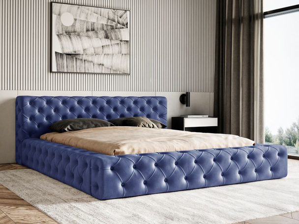 Polsterbett mit Bettkasten und Lattenrost 160x200 Palini Dunkelblau